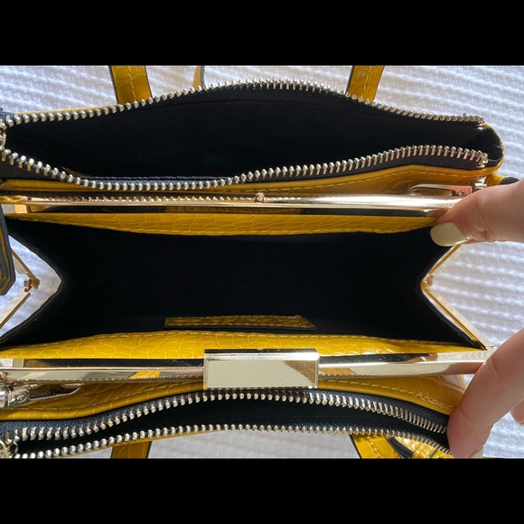 NWOT Zara Yellow Mustard Croc Bag Small - Picture 7 of 8